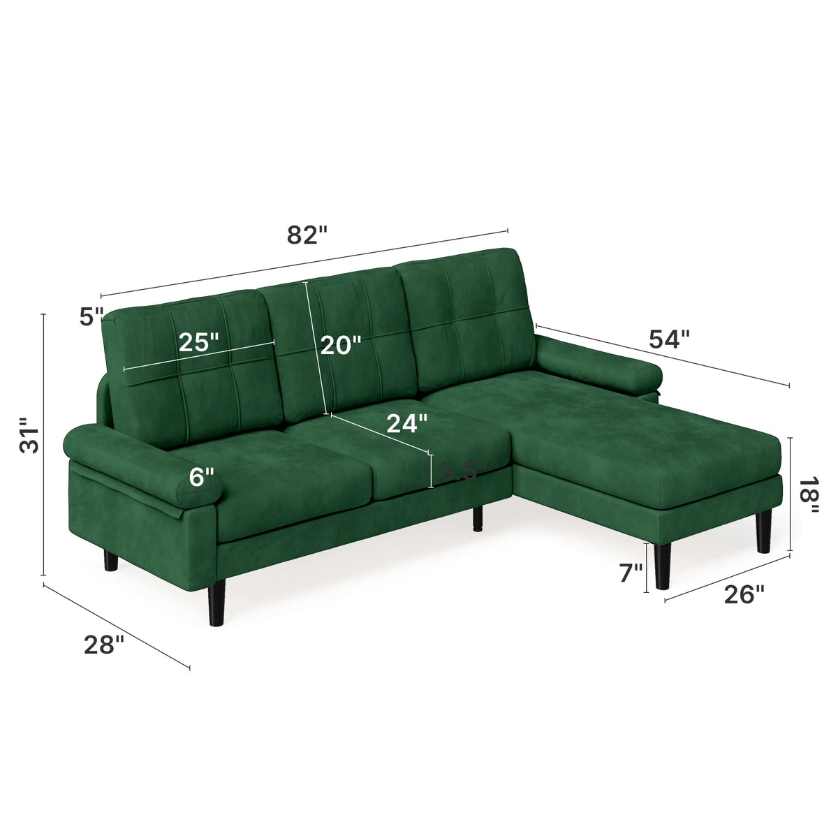 Lofka Sectional Couch, Convertible L Shaped Couches for Living Room, Upgraded Sofas for Small Spaces, Black