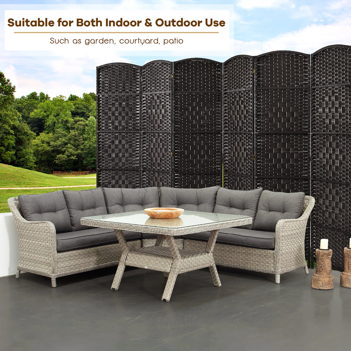 Costway 6-Panel Room Divider 6Ft Weave Fiber Folding Privacy Screen Brown