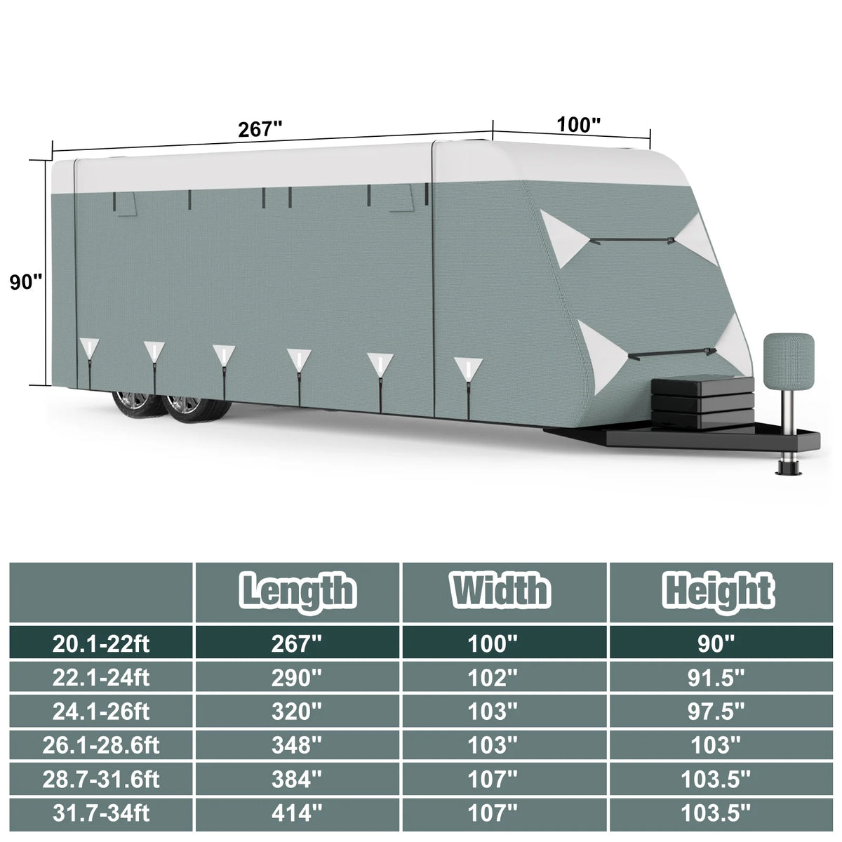 Filluck Lightweight & Easy Install RV Cover for Travel Trailers (20-22FT), Heavy-Duty 6-Layer Fabric All-Weather & UV Resistant Protection w/ Wind Straps & Vents