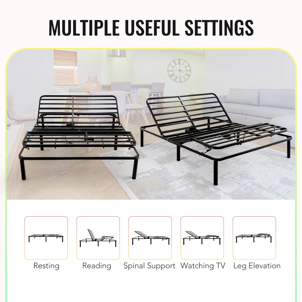 Electric Queen Size Platform Bed Frame Adjustable for Foam Mattress & More