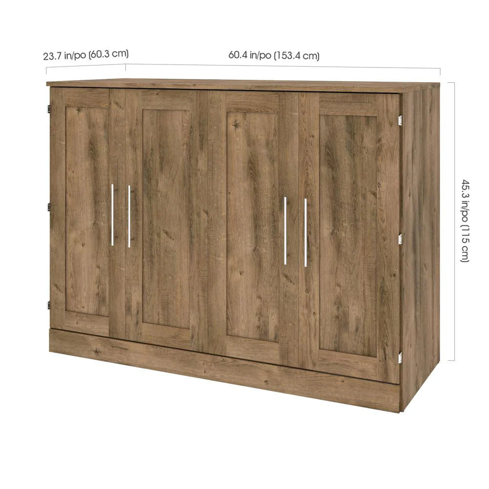 Pur by Bestar Full Cabinet Bed with Mattress in Rustic Brown