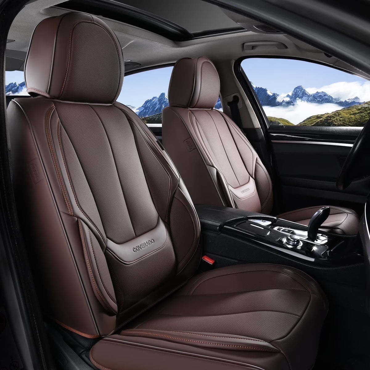 Coverado Black Front Car Seat Covers, Stylish Waterproof Premium Leather Automotive Seat Protectors, Airbag Compatible Auto Interior Accessories Universal Fit for Most Cars SUV Pick-up Trucks