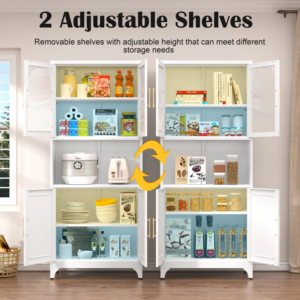 Polup 75" Tall Metal Homes Kitchen Storage Cabinets with Doors and Shelves, Modern Black