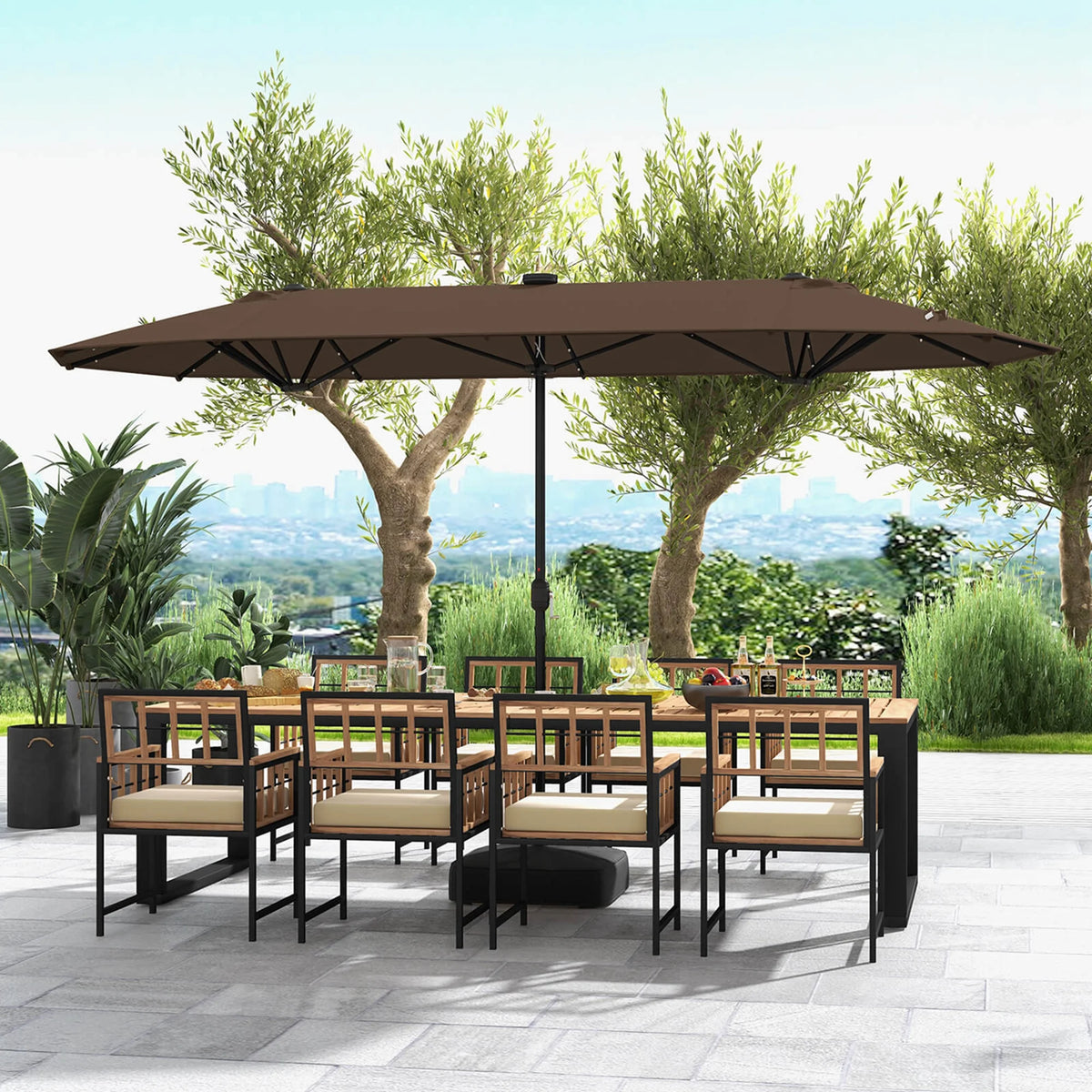 Costway 13ft Beige Rectangle Double-sided Patio Umbrella, Crank Lift