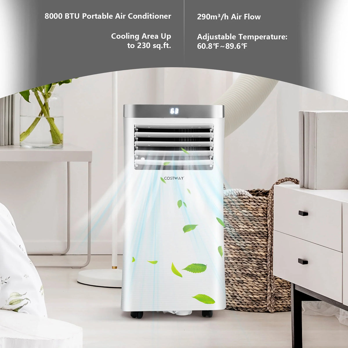 Costway 5000 BTU (8000 BTU ASHRAE) Portable Air Conditioner 3-in-1 Air Cooler with Remote Control