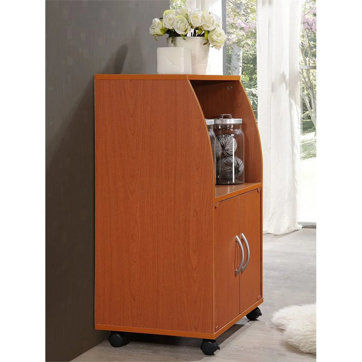 Pemberly Row Microwave Kitchen Cart in Beech