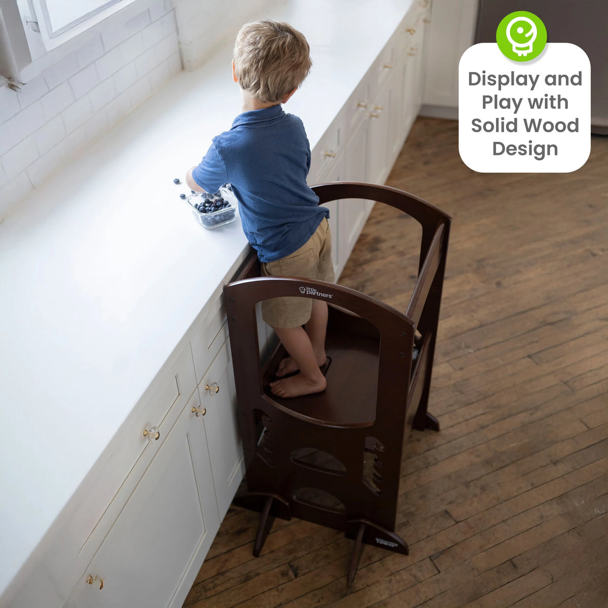 Little Partners Learning Tower Adjustable Height Kitchen Step Stool, Toddler Tower, Encourages Learning, Independence, and Engagement, Safety Climbing Tower for Kitchen Counter - Soft White