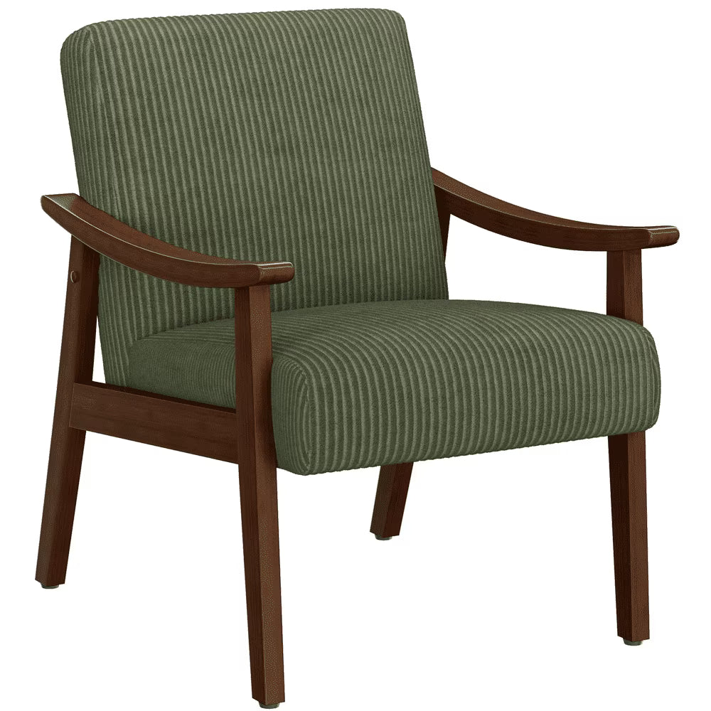 Yaheetech Mid-Century Upholstered Faux Leather Armchair with Solid Wood Legs,Brown
