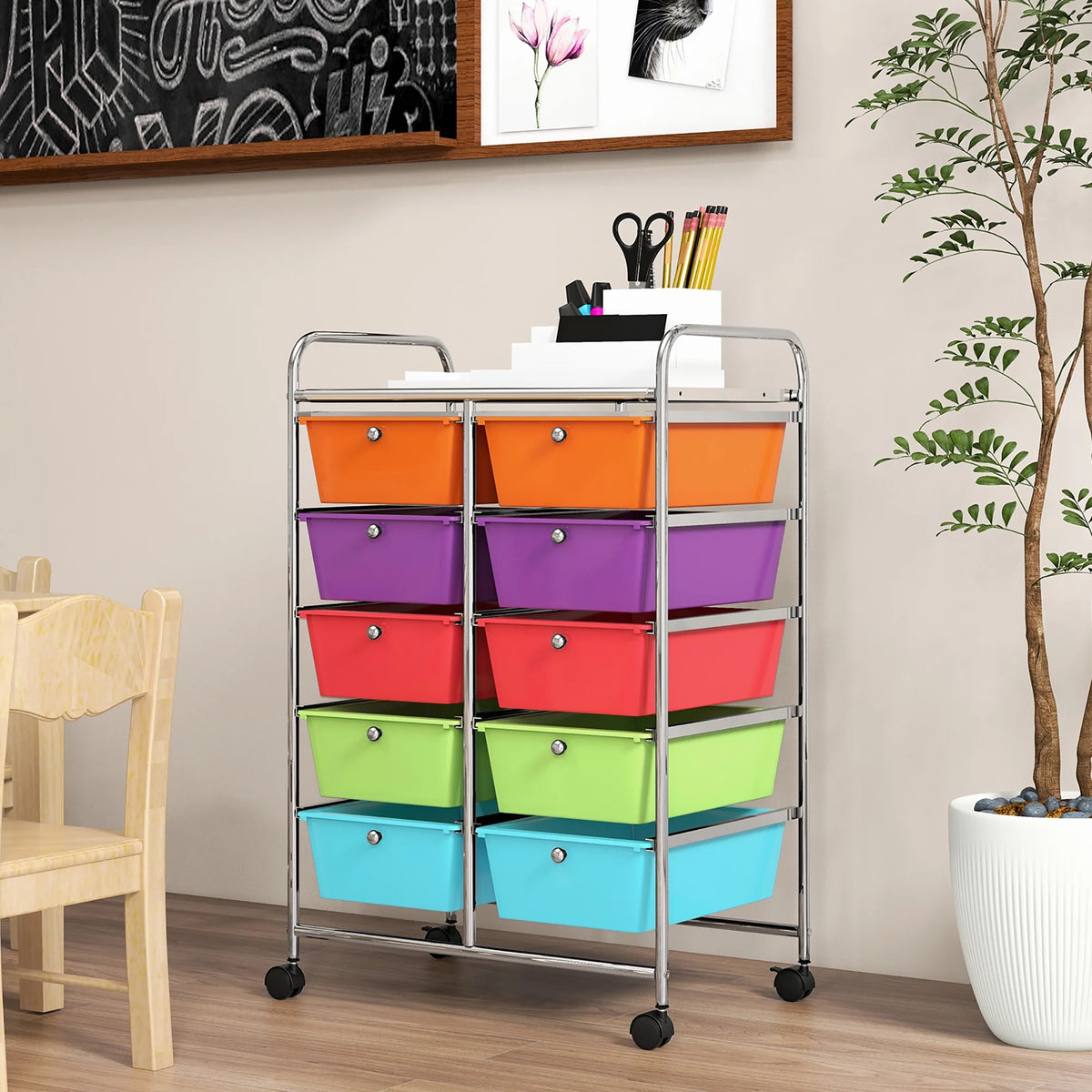 Gymax 10-Drawer Rolling Storage Cart Tools Scrapbook Paper Organizer on Wheels Black Gradient