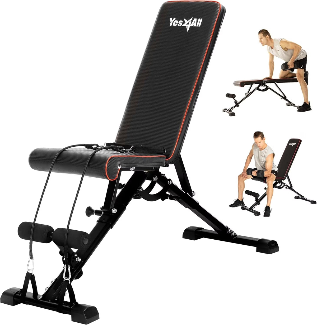 Yes4All Hip Thrust Leg Exercise Machines with Bench, Resistance Bands, Black/Red