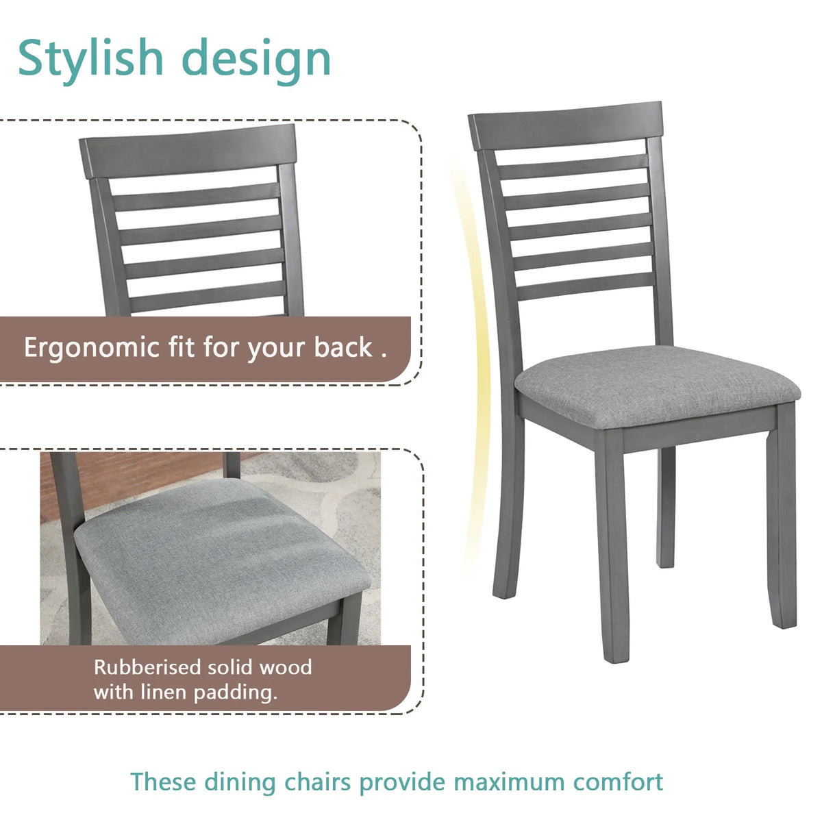 Sesslife 5 Piece Dining Set with One Rectangle Table and 4 Upholstered Chairs for 4 Persons, Dining Room Table Set for Small Place(Table+4 Chairs)