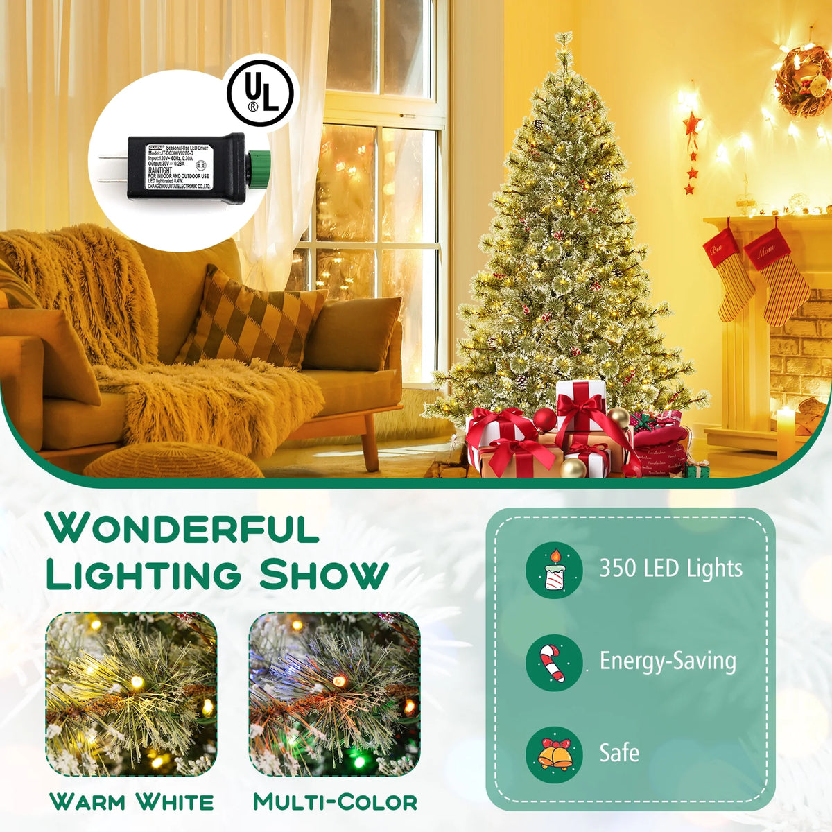 Costway 9 FT Artificial Christmas Tree with  360?�� Quick Power Connector 1714 Pine Needles