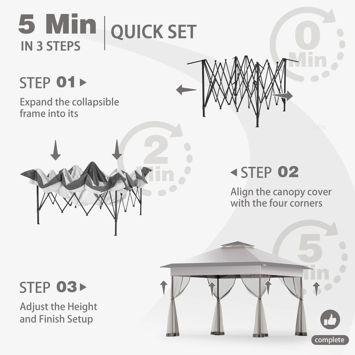 Bezseller 11x11 Pop up Gazebo, Outdoor Waterproof Canopy Tent with Mosquito Netting for Outdoors, Khaki