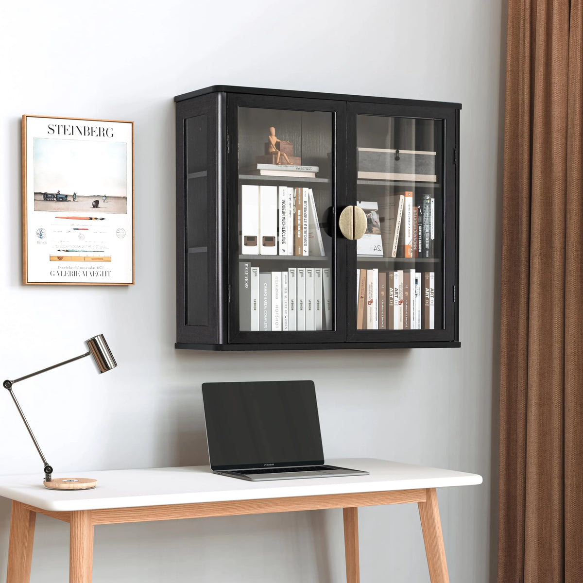 POLIHOME Display Wall Cabinet with Tempered Glass Doors��Storage Cabinet with Adjustable Shelves