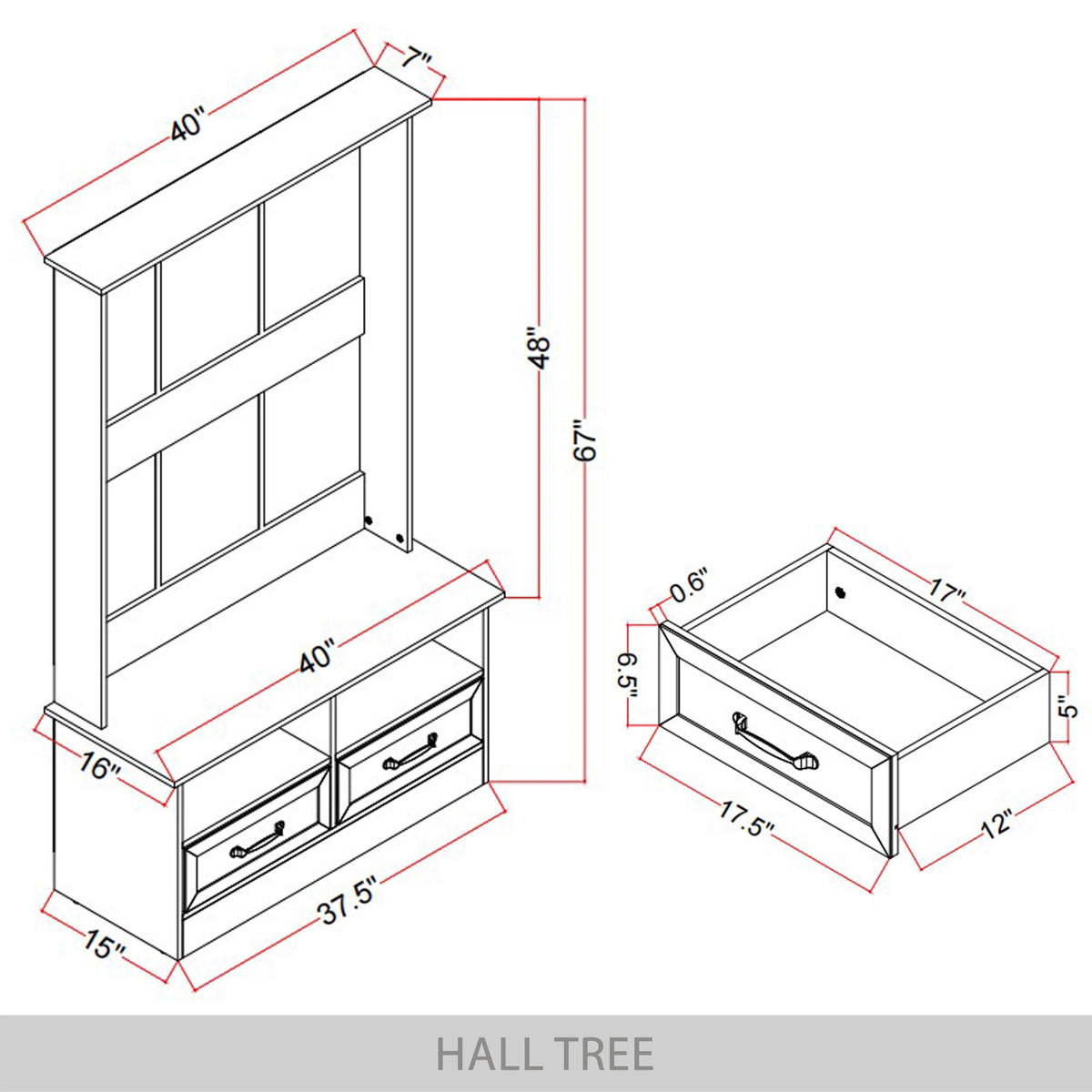 Castle Place Contemporary Hall Tree with Storage Cabinet, White
