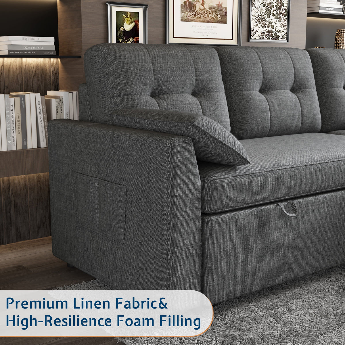 VANACC Sectional Sofa Bed with Storage and Soft Seat ,Reversible Pull Out Couch for Living Room,Beige