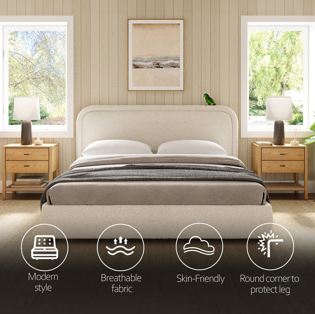 Modern Upholstered Platform Bed with Lift-Up Storage, Headboard, Wood Slats, Noise-Free