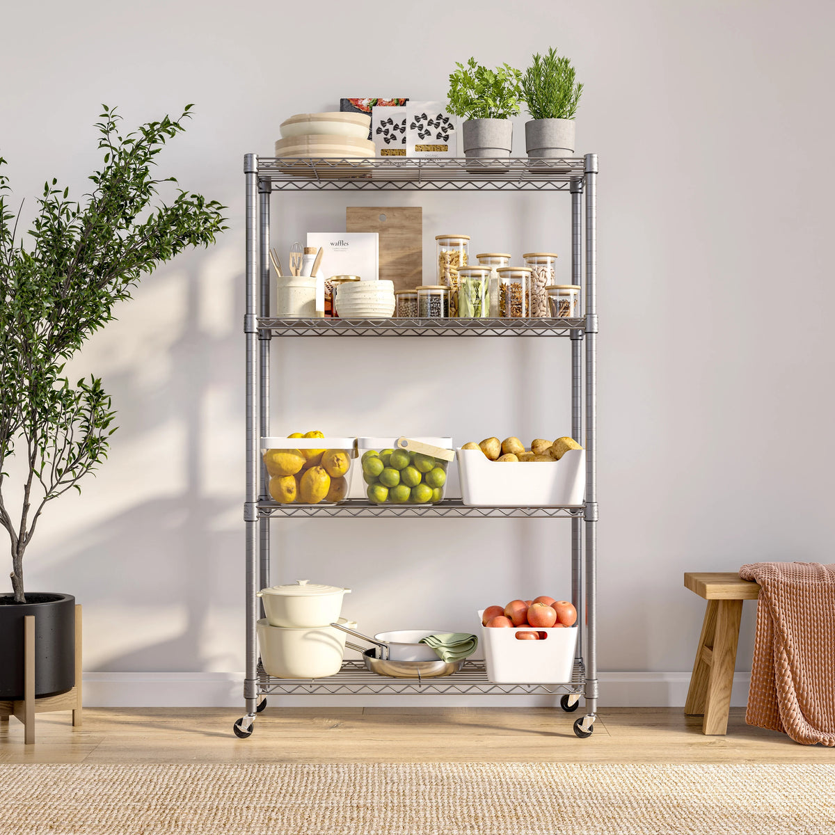 Seville Classics Solid Steel Wire Shelving Storage Unit Adjustable Shelves Organizer Rack, for Home, Kitchen, Office, Garage, Bedroom, Closet, Silver, 4-Tier, 36" W x 14" D