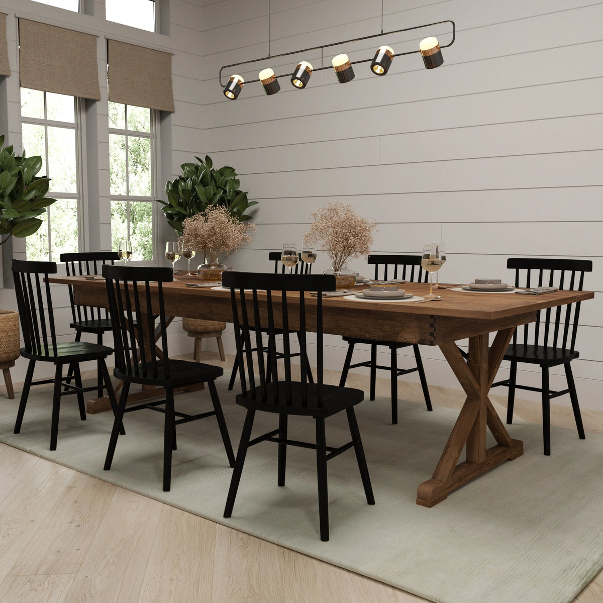 Merrick Lane 9' x 40" Rectangular Antique Rustic Solid Pine Foldable Dining Table with Crisscross Legs