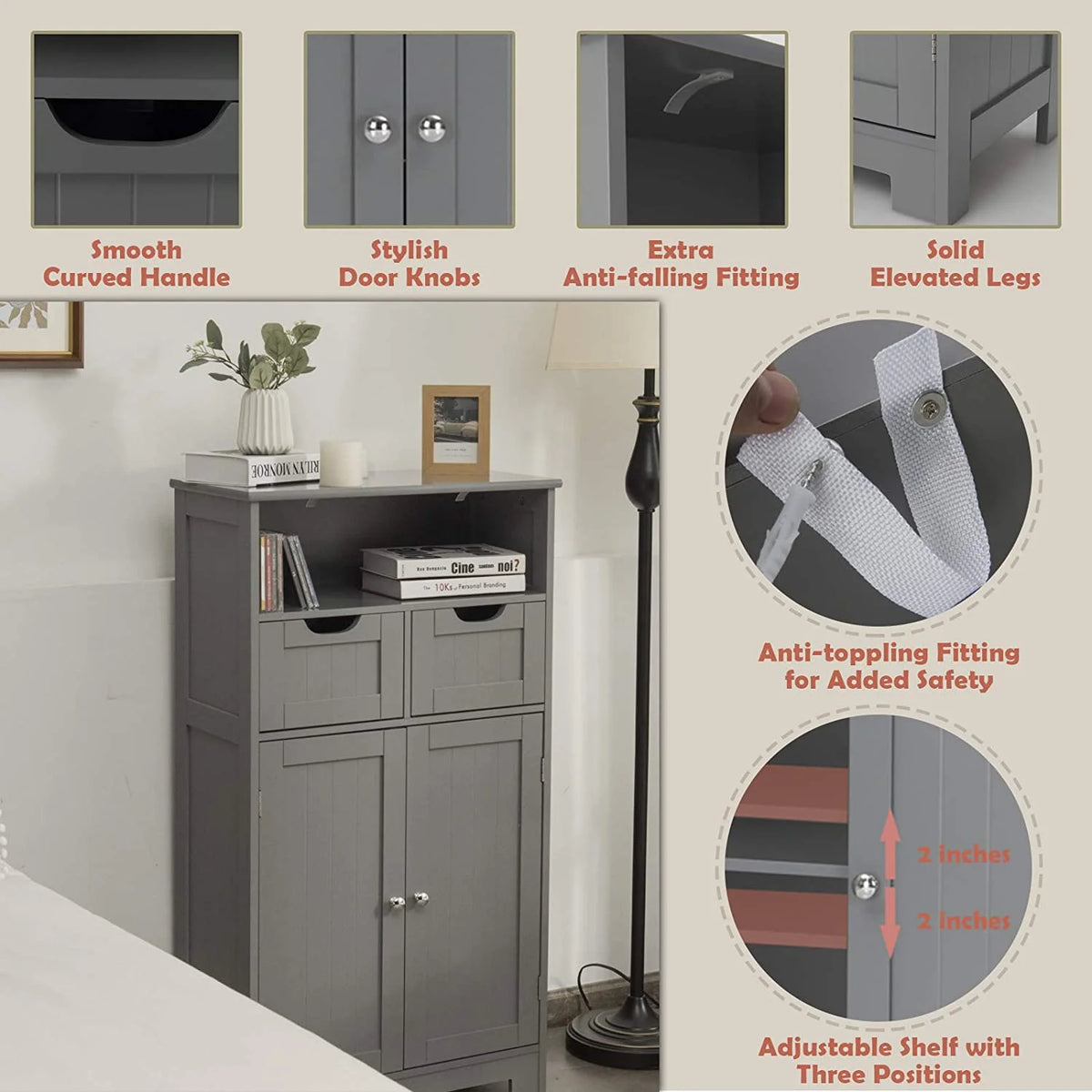 Giantex Multifunctional Floor Cabinet, Freestanding Bathroom Cabinet with Removable Drawers and Adjustable Shelf for Bathroom, Living Room, Bedroom or Entryway, 24 x 12 x 43 inches (Black)