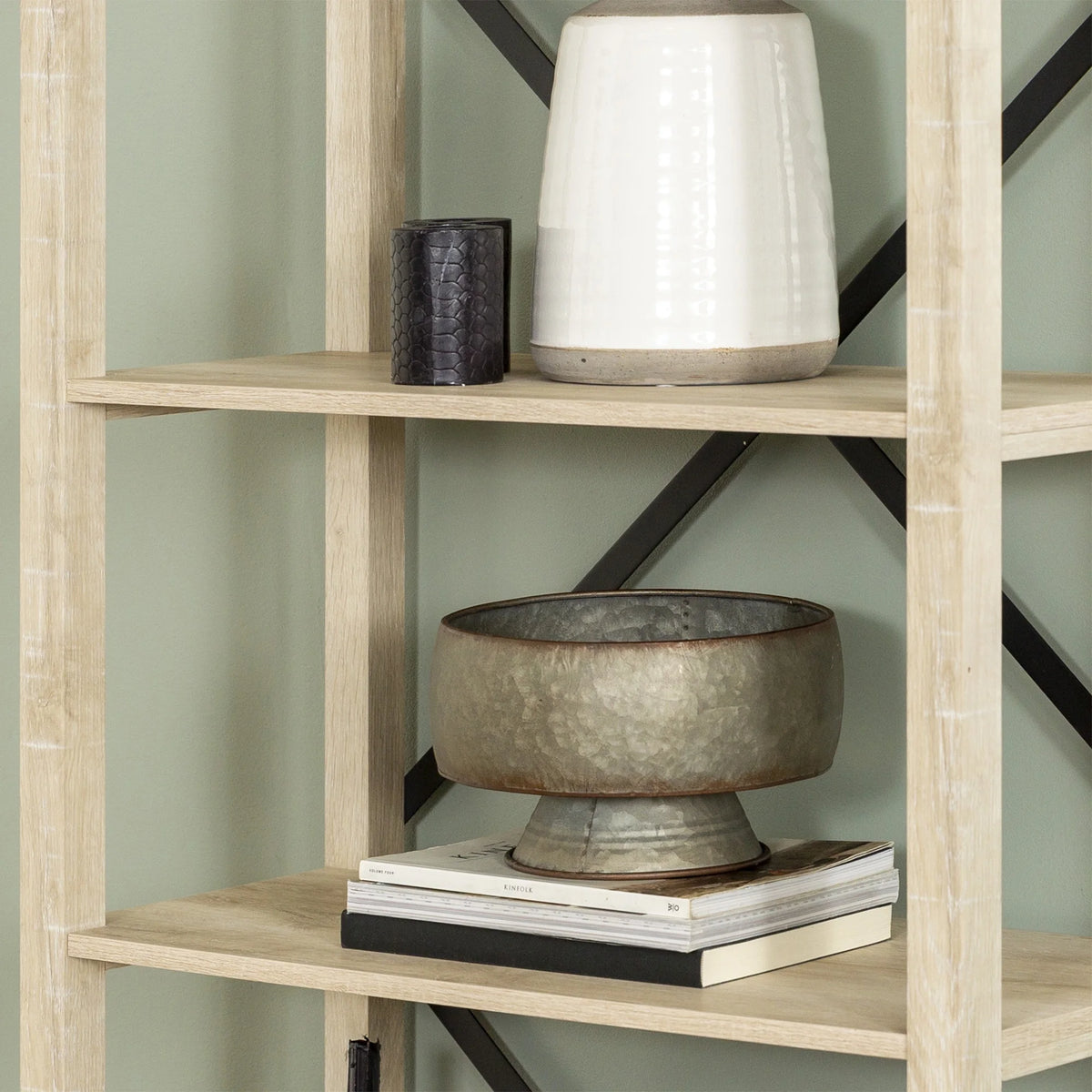 Walker Edison Rustic Industrial 4-Shelf Bookcase, Dark Walnut