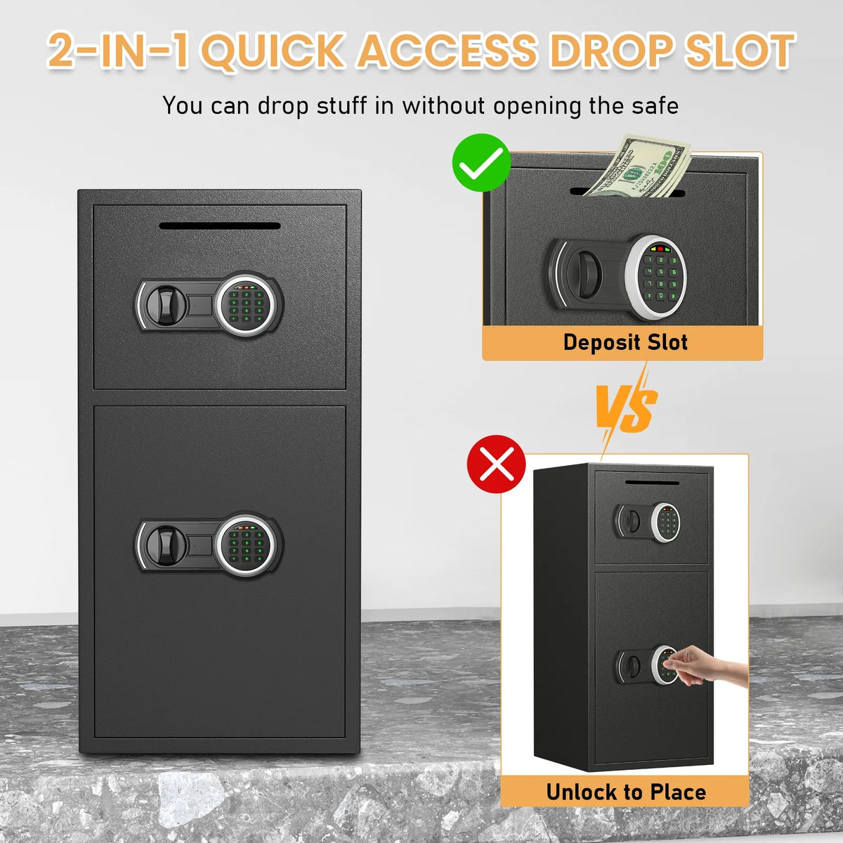 Silkight 6.5 Cu ft Home Safe Box - Fireproof  Depository Drop Safe with Backlit Keypad&Alarm System for Business Home