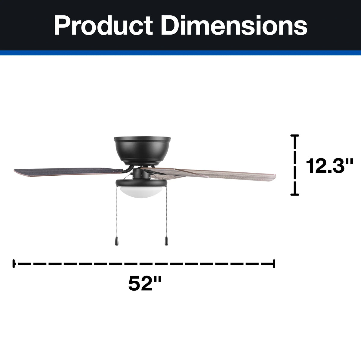 Mainstays 52" Black Traditional Indoor Ceiling Fan with Light, Pull Chain Control & Reverse Airflow