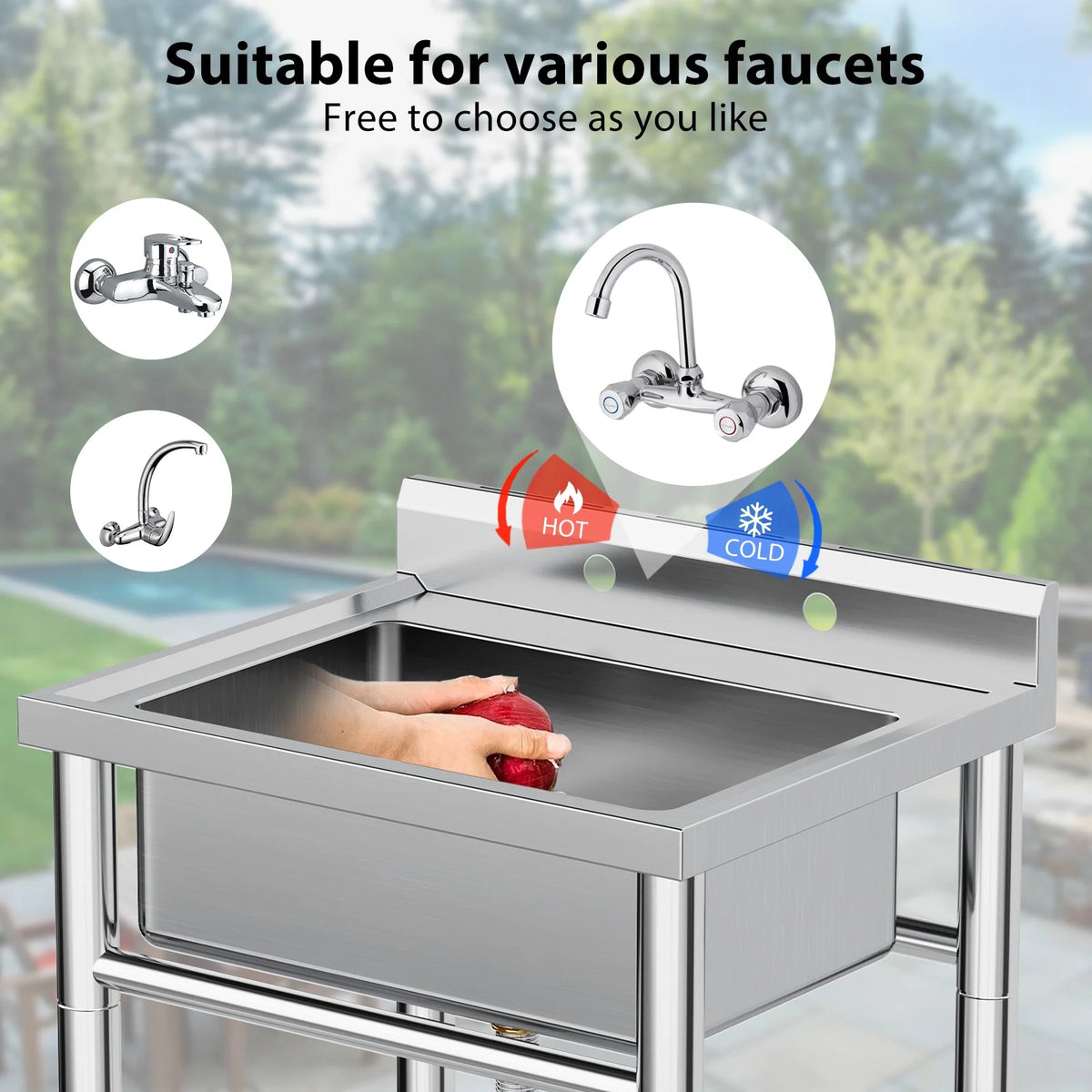 Maritcute 28"x20"x34" Stainless Steel Utility Sink with Hot/Cold Faucet, NSF Certified, for Home and Commercial Use