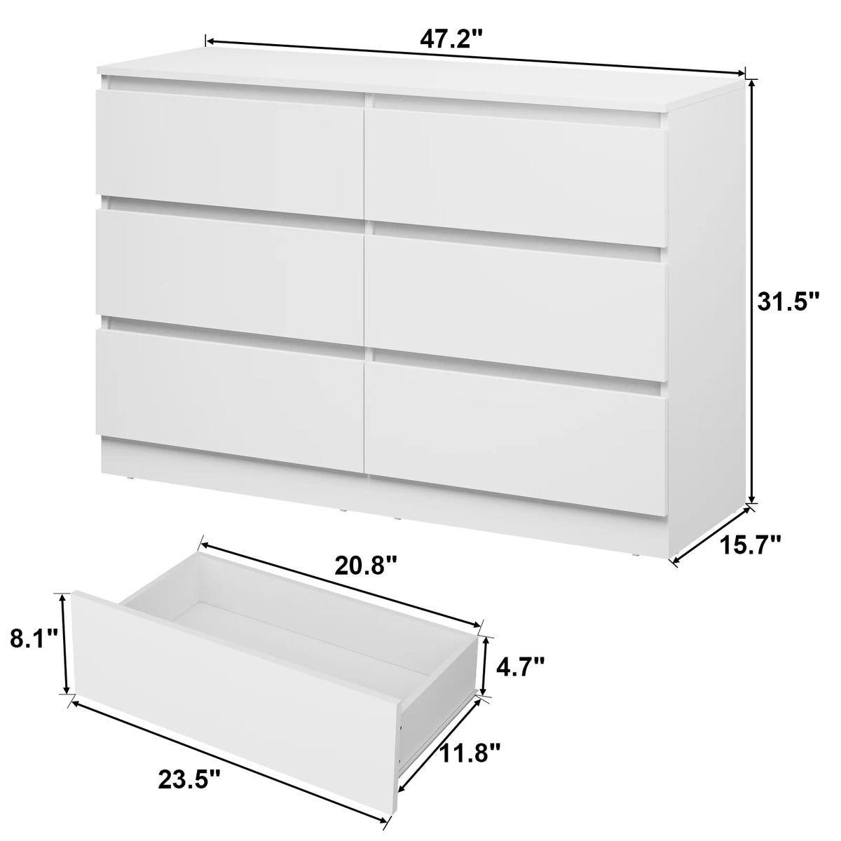 Hommpa White 6 Drawers Dresser for Bedroom, Chest of Drawers TV Stand Dresser for Closet, Wooden Modern Storage Cabinet for Women Living Room Furniture