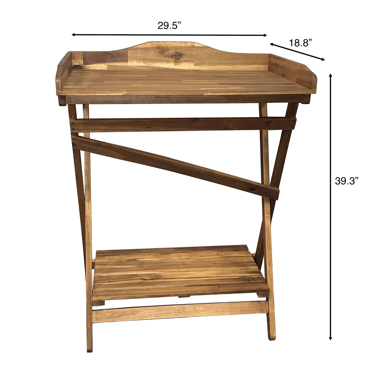Haxnicks Hardwood Potting Table, Foldable Garden Bench with Storage Shelf, Acacia Wood, 29.5"W x 39.3"H x 18.8"D