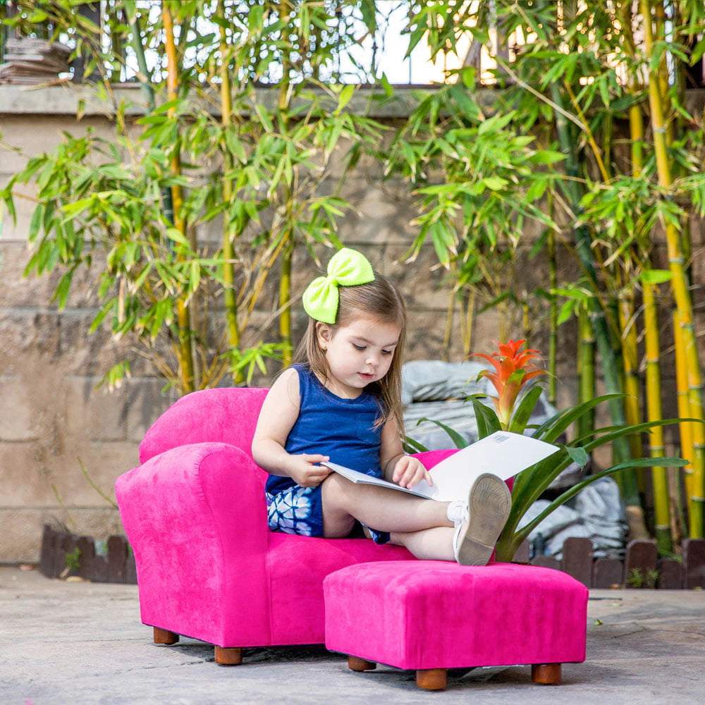 Keet Roundy Children's Chair Microsuede Pink with ottoman
