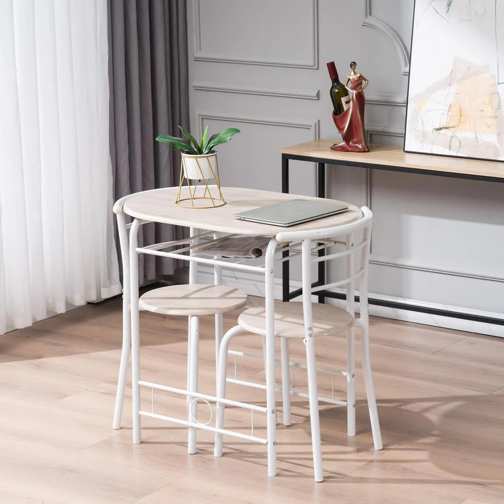 Winado 3-Piece Wooden Round Table & Chair Set for Kitchen, Dining Room White Frame
