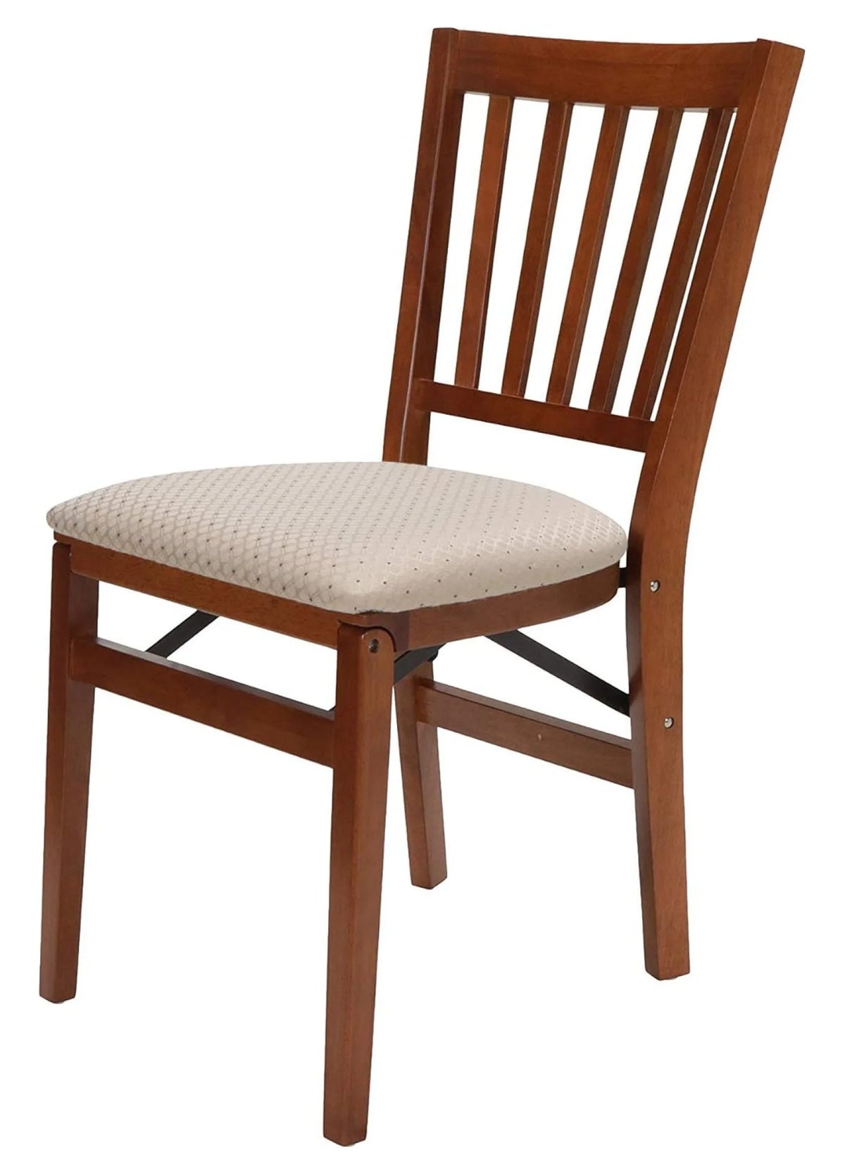 Stakmore Shaker Ladderback Premium Solid Wood Dining Table Folding Chair Set with Fabric Padded Upholstered Seat, Cherry (2 Pack)