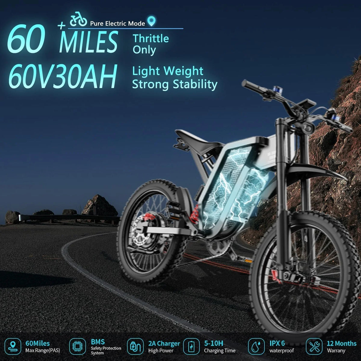 FREEGO X2 Pro Electric Dirt Bike 6000W(Peak) Motor 60V/30Ah Battery,50MPH/80Mile UL2849