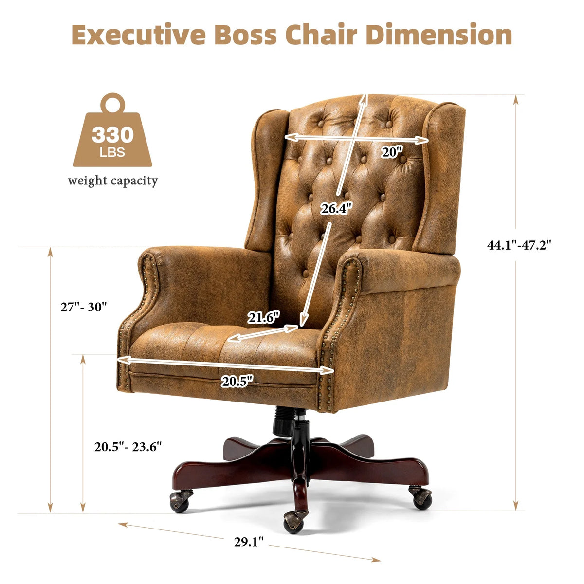 Homhum Classic Boss Office Chair, High Back Faux Leather Swivel Desk Chair, Adult, Brown