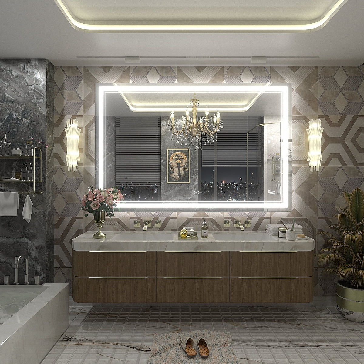 Frameless Frontlit LED Anti-fog Bathroom Vanity Mirror 96x36 inch