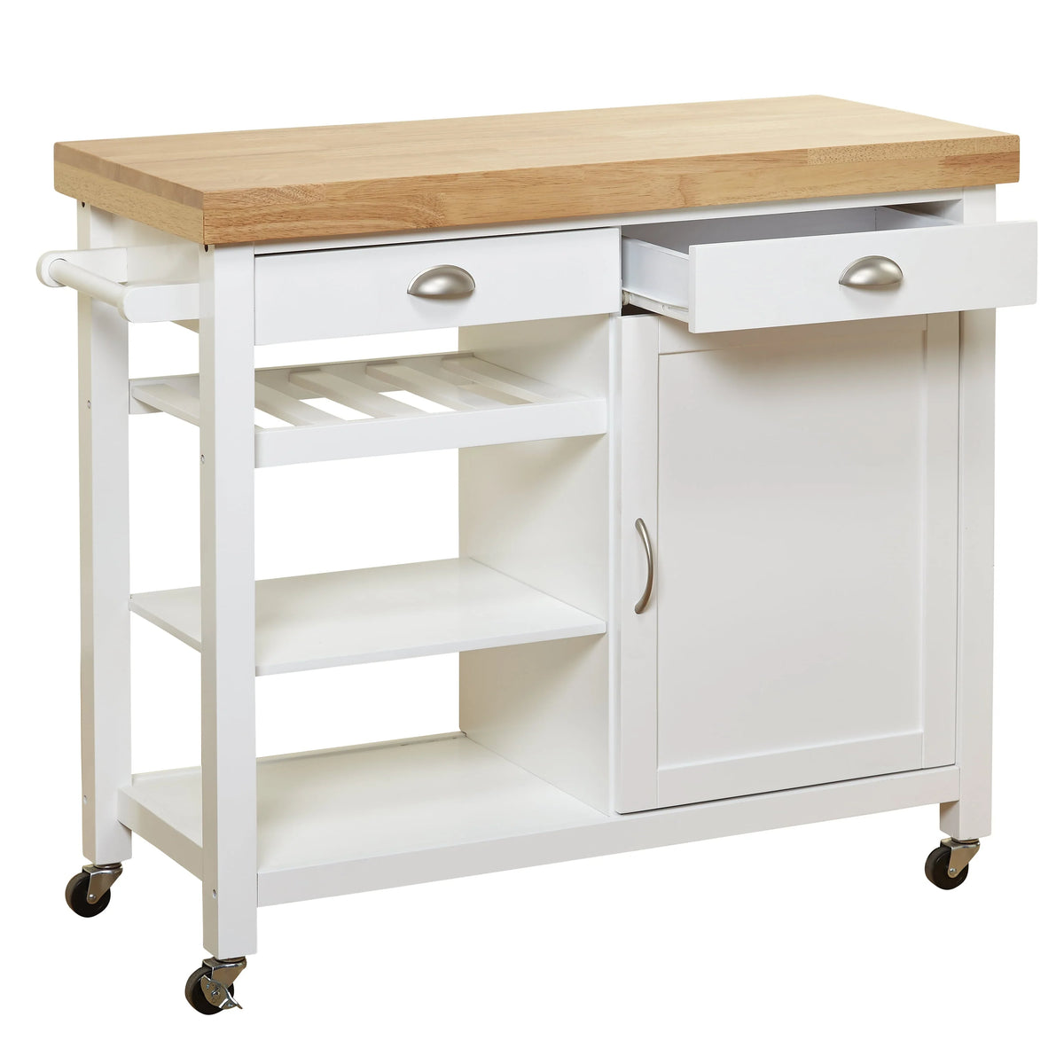 Martha Kitchen Cart, Rubber wood top, Multiple Colors