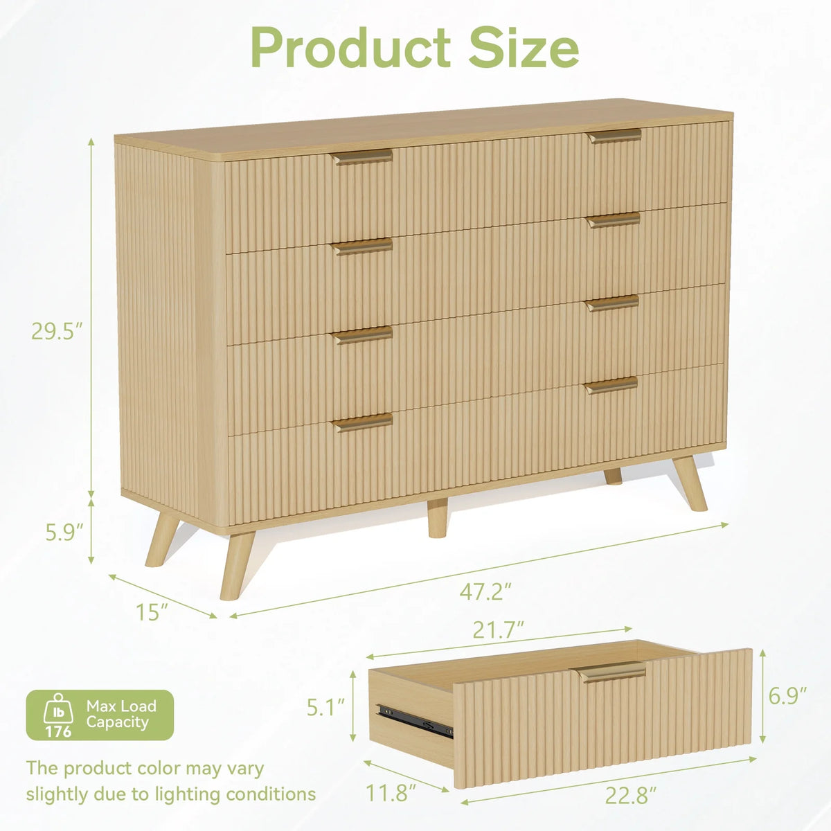 Planntonneo Boho Fluted 6 Drawer Dresser, Wooden Chests for Bedroom