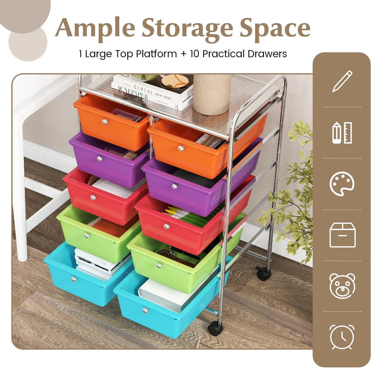 Gymax 10-Drawer Rolling Storage Cart Tools Scrapbook Paper Organizer on Wheels Black Gradient