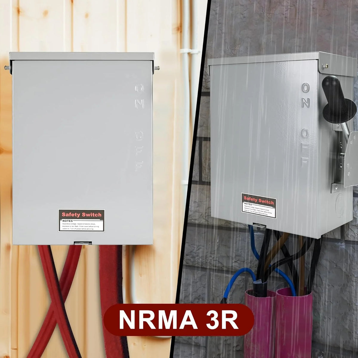200-Amp, 3 Pole 120V/240V General Safety Switch, Non-Fused AC Disconnect Switch Box, Outdoor&Indoor, NEMA-3R Enclosure, Anti Corrosion and Rust Prevention with Ground Kit