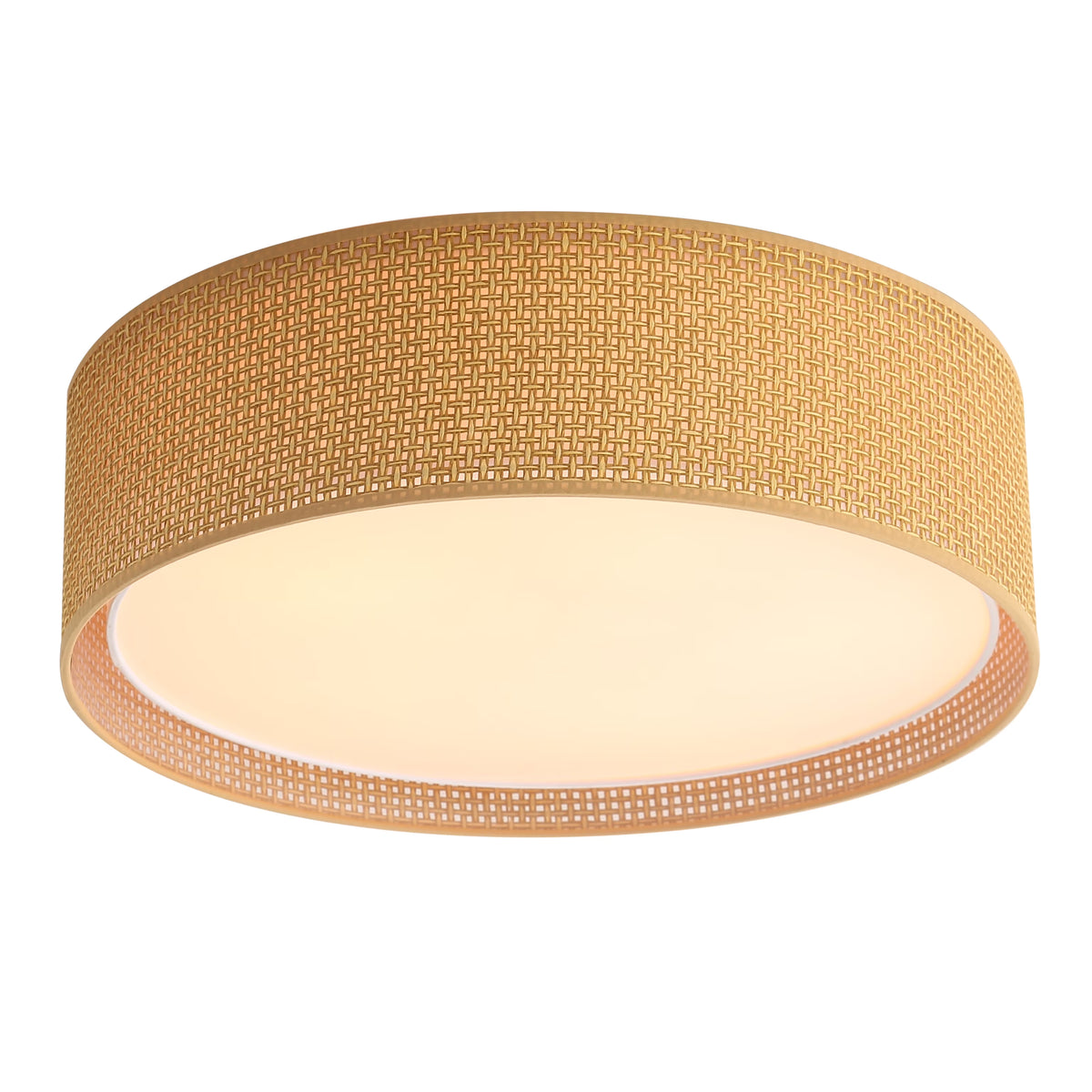 LEDET 15.7 in. Yellow Flush Mount Ceiling Light Rattan Weaving Shade Home Decor Pendant Lighting