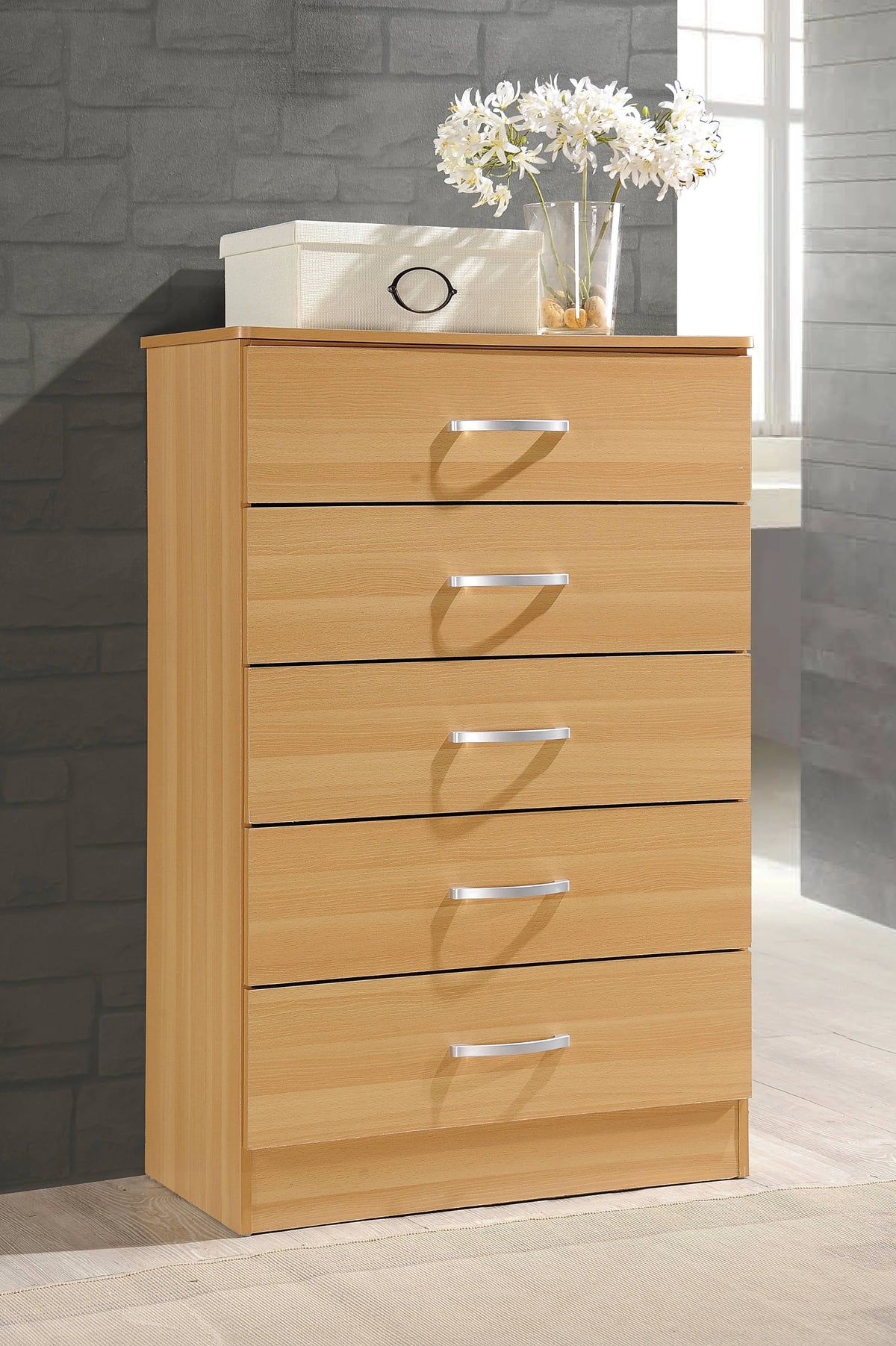 Hodedah 5 - Drawer Chest, Brown, Wood