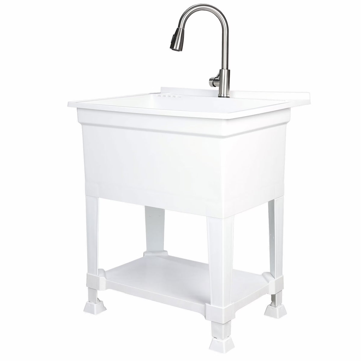 Open Box UTILITYSINKS Plastic 30�?Freestanding Utility Sink w/ Pull Faucet, Wht