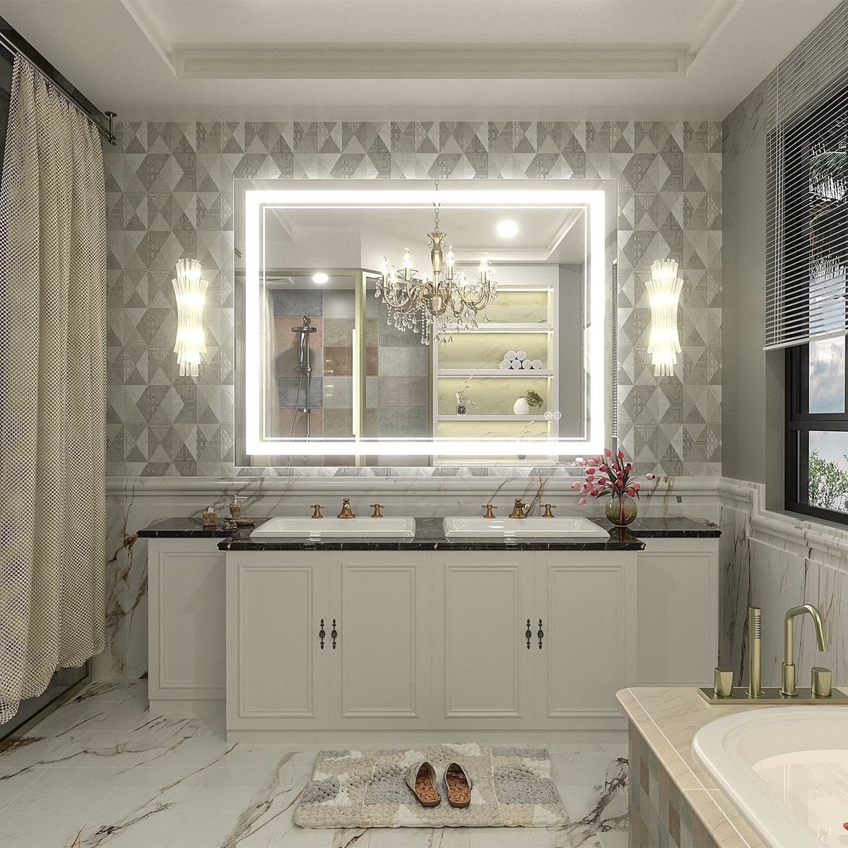 Frameless Frontlit LED Anti-fog Bathroom Vanity Mirror 96x36 inch
