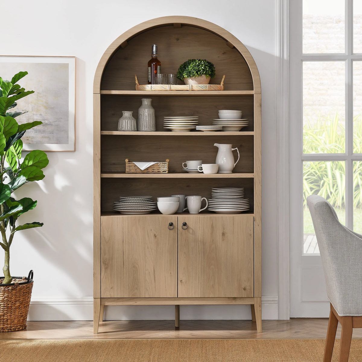 Modway Nolan 74" Tall Arched Storage Display Cabinet Bookshelf in Black