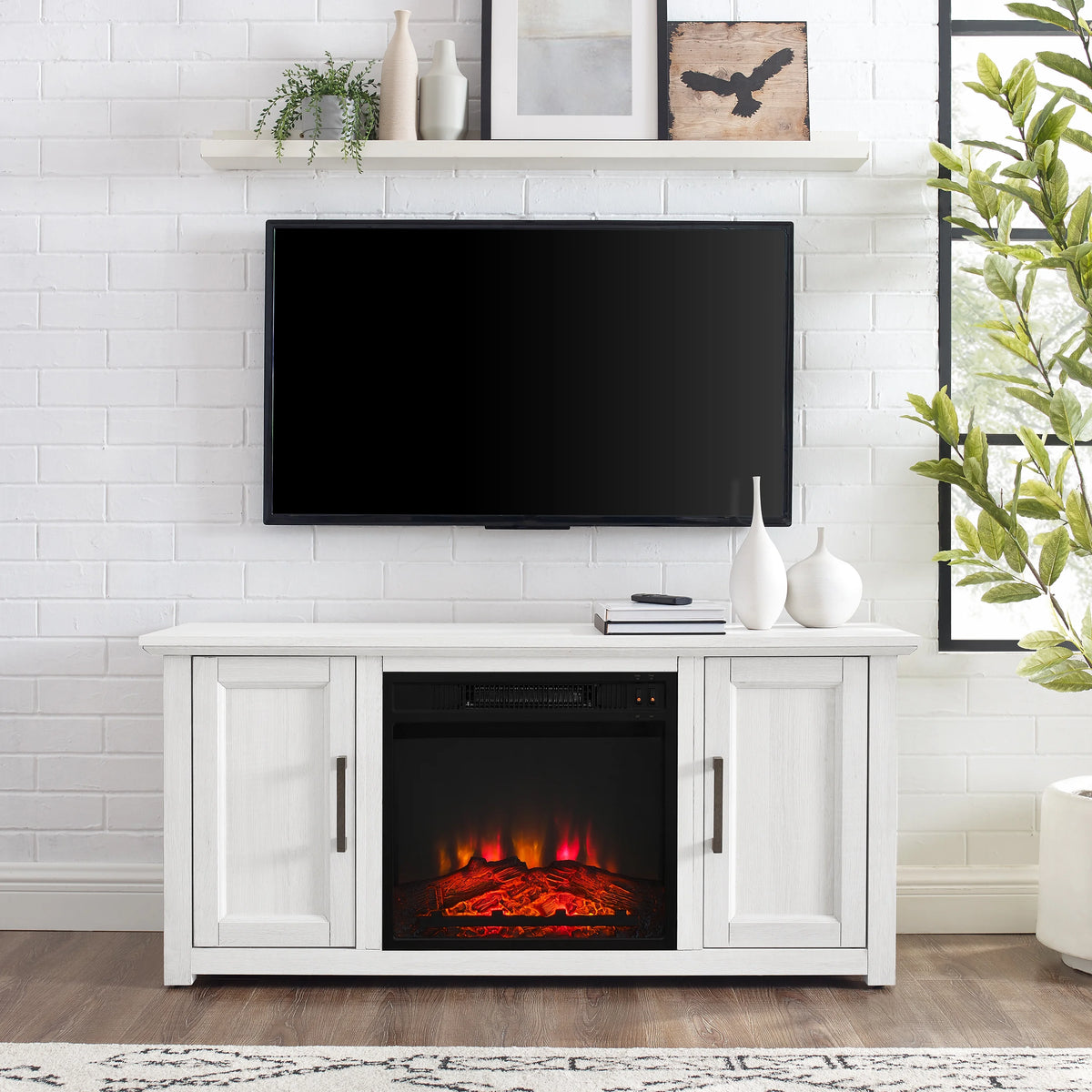 Crosley Furniture Camden 48" Low Profile Tv Stand W/Fireplace Dark Walnut