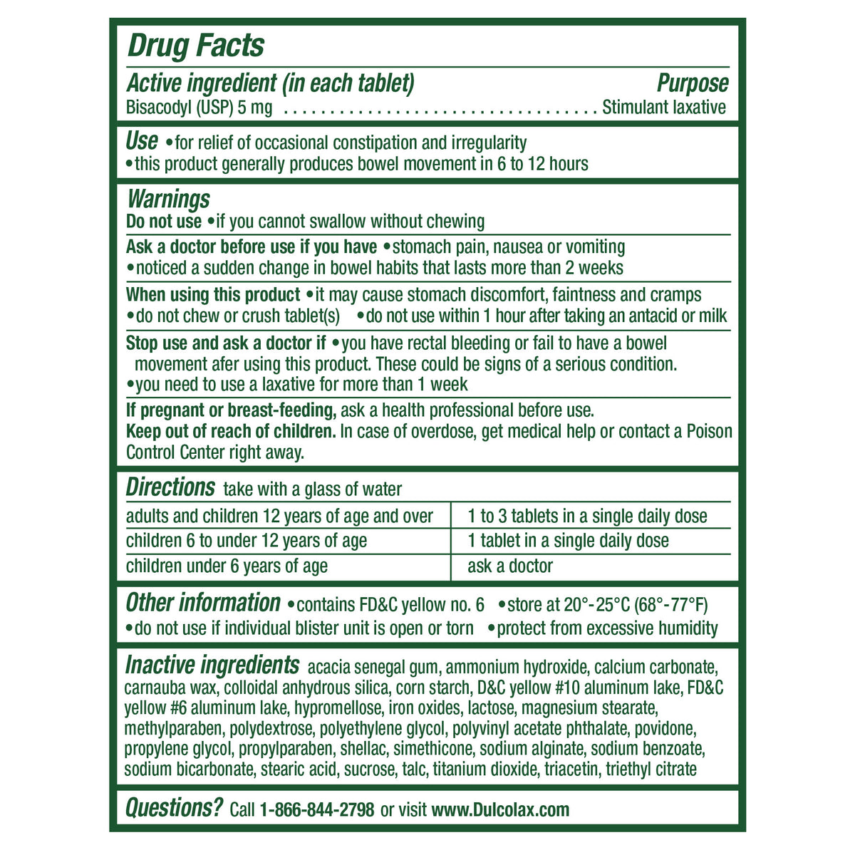 Dulcolax Laxative, 200 Tablets