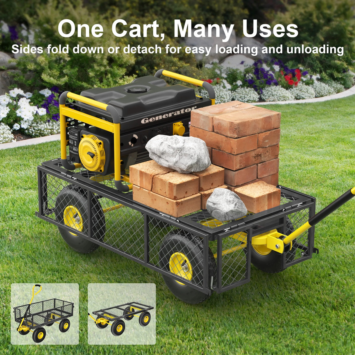 Firstness Heavy Duty Garden Cart, 900 lbs Capacity Garden Wagon with Removable Sides, Black