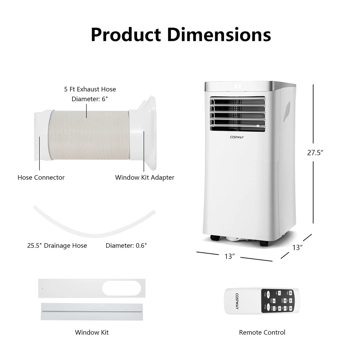 Costway 5000 BTU (8000 BTU ASHRAE) Portable Air Conditioner 3-in-1 Air Cooler with Remote Control