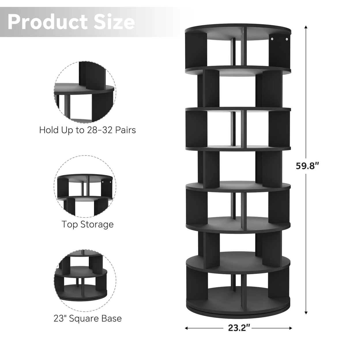 Homieasy Rotating Shoe Rack Tower, 7-Tier Spinning Shoe Rack 360 Revolving Shoe Rack Organizer for Closet, Display Round Storage Carousel Shoes Closet Organization, Black